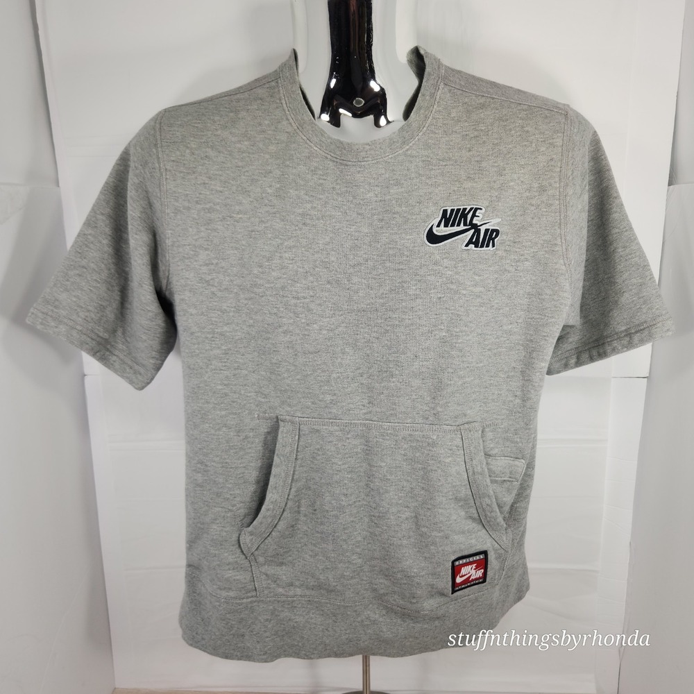 Nike Sportswear Air Crew Short Sleeve Sweatshirt T Shirt 687047 063 Gray LG EUC